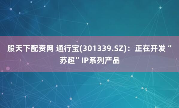 股天下配资网 通行宝(301339.SZ)：正在开发“苏超”IP系列产品